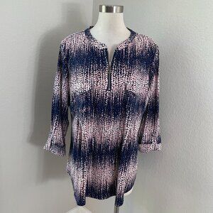 Cocomo Womens Plus 2X Zip Neck Tunic Top Stretch Roll Tab Sleeve Shirt Blouse